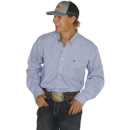 Cinch Mens Classic Fit Long Sleeve Button One Open Pocket Stripe Shirt 